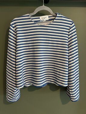 Pomander Place Blue and White Striped Long Sleeve Tee